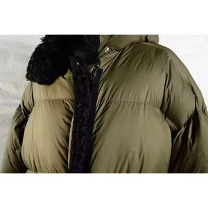 Chaqueta acolchada cortavientos de invierno verde personalizada al por mayor con capucha y cierre de cremallera de talla grande estilo formal característica transpirable - Product Image 6