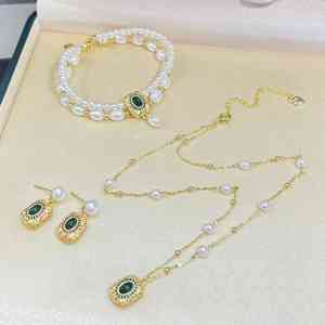 Nuovo palazzo smeraldo 3-8mm collana di perle d'acqua dolce naturale doppio strato bracciale cielo stellato orecchini Set oro fidanzamento regalo - Product Image 4