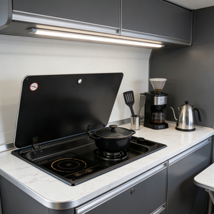 เตาแก๊สและเตาแม่เหล็กไฟฟ้าในตัวเคลือบนาโนสีดำ JDA Wholesale สำหรับรถบ้าน เรือ และครัวรถมอเตอร์โฮม - Product Image 3