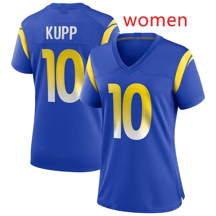 Original 1:1 With Logo Women's American Football Jersey Los Angeles Rams #10 Cooper Kupp NK Royal Game Football Uniform