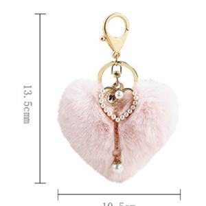 Porte-clés promotionnel en peluche cœur perlé mignon avec pompon en fausse fourrure, idéal pour sacs à dos, sacs à main, sacs et accessoires de voiture - Product Image 2