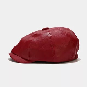 Wholesale New Hot Sale Color Men 8 Panels Newsboy Cap Lady Women Beret PU Leather Cap <b>Hat</b> - Product Image 4