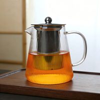 Ensemble de théière en verre borosilicate à motif vertical pour usage domestique et résistance aux hautes températures
