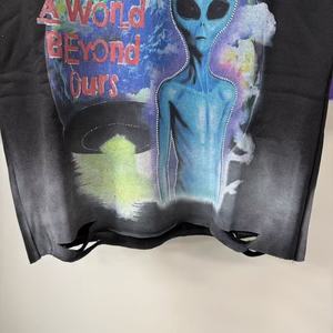 T-shirt pour homme avec imprimé Alien, effet vintage délavé, strass, col rond, manches courtes, style streetwear - Product Image 5