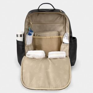 Custom <b>Black</b> Vegan Leather Diaper <b>Backpack</b> 2 Stroller Straps Changing Mat Insulated Bottle Holder Luggage Waterproof - Product Image 3