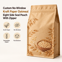 Sachet personnalisé en papier kraft sans fenêtre, scellé sur huit côtés, avec fermeture éclair, pour l'avoine, destiné à la vente au détail et en gros