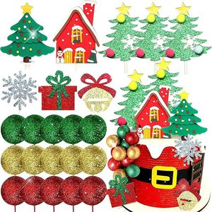 Conjunto de Decoração de Bolo de Papai Noel: Árvore de Feltro, Casa de Biscoito, Sino com Glitter, Floco de Neve, Caixa de Presente, Bola, Escada - Suprimentos para Festa de Natal - Product Image 3
