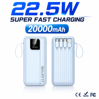 Batterie externe portable personnalisée 22,5 W PD à charge rapide avec batterie de 10 000 mAh, double sortie USB et Type-C et câbles intégrés