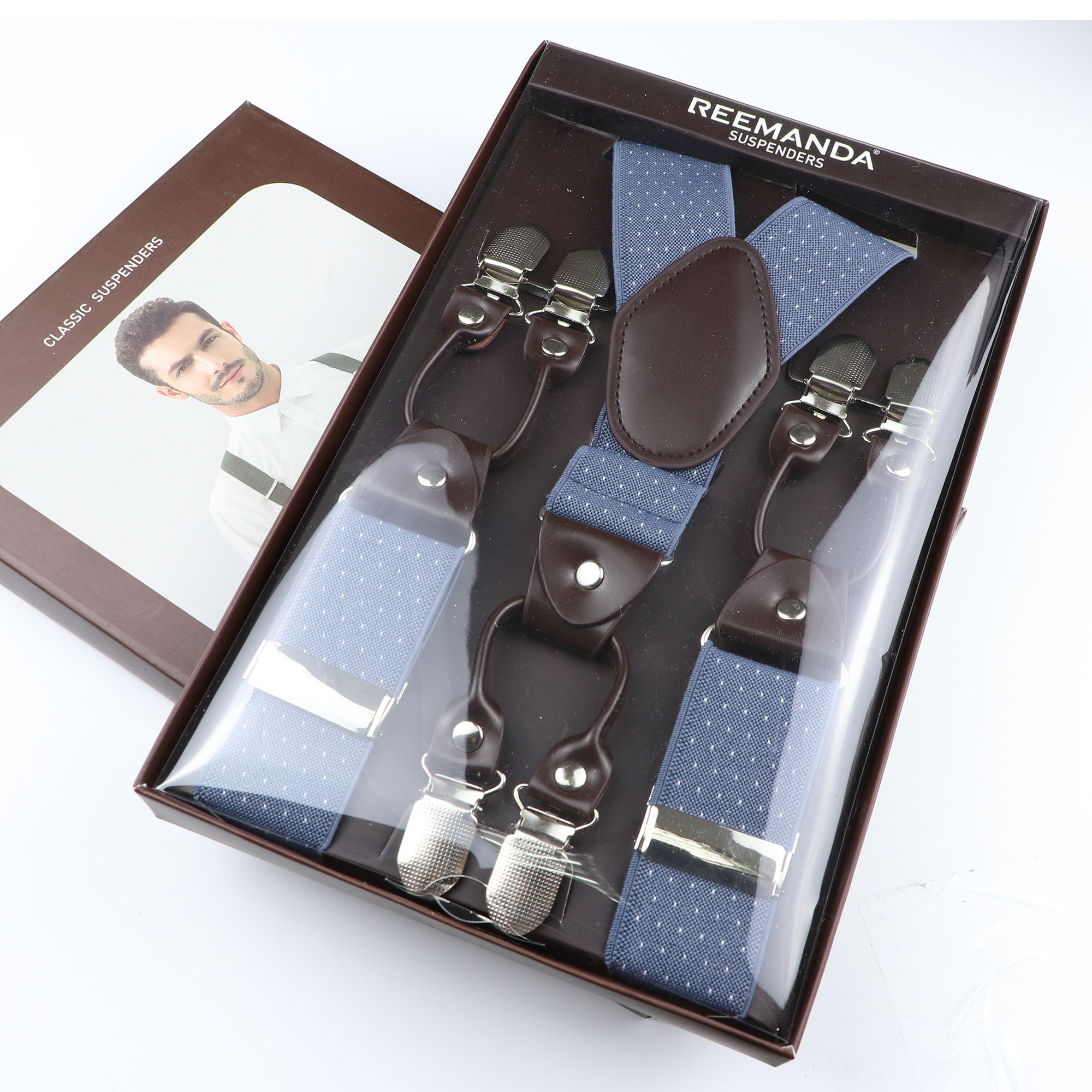 Bretelle Elastiche Unisex Con Clip - Larghezza 3.5 Cm, Lunghezza 117 Cm - Prodotto In Polonia (Senza Etichette)