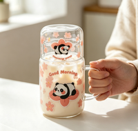 Pichet à thé en verre borosilicate Wuso avec couvercle, imprimé floral panda, 850 ml, écologique, design mignon et transparent pour la maison