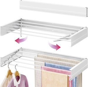 Wall Mounted Retractable Collapsible Foldable Metal Laundry Clothing Holder Bathroom <b>Clothes</b> Drying <b>Rack</b> - Product Image 1