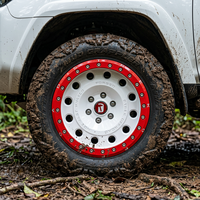 Jantes en alliage Beadlock style rallye, blanc et rouge, 15, 16, 17 pouces, 6x139.7, ET25, à déport profond, compatibles Land Cruiser Hilux, homologuées DOT