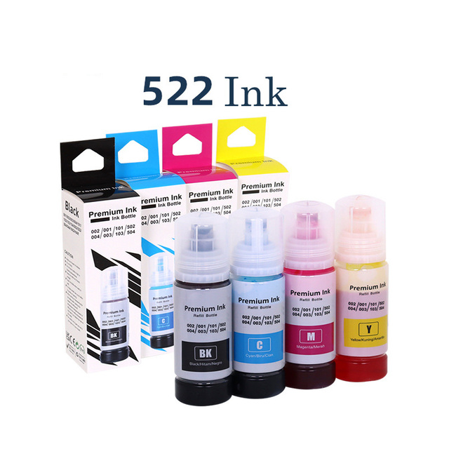 For EPSON EcoTank ET-2710/2720/4700/ET-1110 Inktank Printer 522 Color Ink 70 ml Bottle Fill Dye Ink