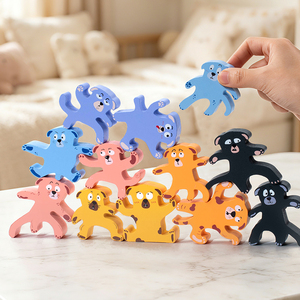 Juguetes Clásicos de Madera, Bloques de Construcción de Dibujos Animados para Practicar el Equilibrio y la Habilidad de Apilamiento, Personajes de Animales con Expresiones Faciales y <span class=keywords><strong>Emociones</strong></span> - Product Image 5