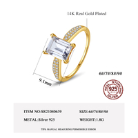 CZCITY Bague élégante en argent 925 plaqué or pour femme, avec grande pierre carrée taillée émeraude en zircon CZ, style coréen tendance