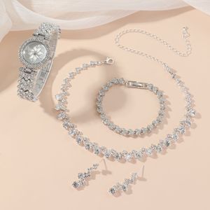 Conjunto de Reloj de Cristal para Mujer, Esfera con Flores, Reloj de Pulsera con Pedrería, Collar, Pendientes, 4 Piezas, Caja de Regalo, Reloj de Cuarzo - Product Image 2