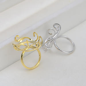 Anillo de Plata S925 con Forma de Flor Abierta, Incrustaciones de Encaje de Hojas, Accesorio Barroco 1802, Soporte Hueco para Perlas, para Creaciones de Joyería DIY - Product Image 1