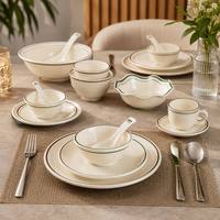 Service de table empilable A5 en mélamine, série lignes vertes et brunes, sans BPA, incassable, écologique pour hôtels, restaurants, écoles