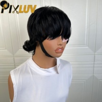 Perruque Courte Pixie en Cheveux Humains, Sans Colle, Sans Lacet, Faite à la Machine, Fournisseurs de Perruques en Cheveux Vietnamiens Bruts, Perruques Queue de Loup Mullet