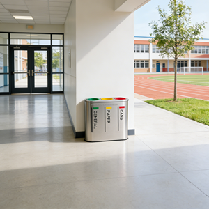 Poubelle de recyclage à ouverture supérieure en acier inoxydable à 2-4 compartiments pour aéroports/centres commerciaux, bac à <span class=keywords><strong>d</strong></span>échets intérieur, usage commercial et public - Product Image 5