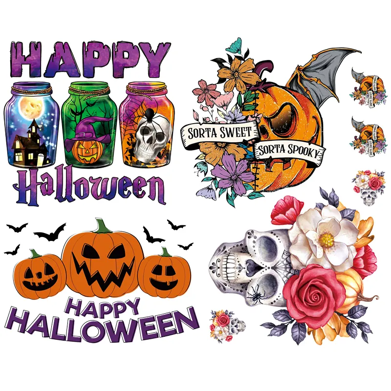 2023 Halloween pumpkin bat skull spider web heat transfer stickers DTF Transfers Designs Ready To Press For T Shirts