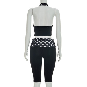 PEEQI J26ST130 Completo Estivo da <span class=keywords><strong>Donna</strong></span> Due Pezzi, Top Senza Maniche con Stampa a Pois e <span class=keywords><strong>Pantaloni</strong></span> <span class=keywords><strong>Plissettati</strong></span> - Product Image 6