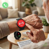 Montre connectée 4G pour personnes âgées avec écran AMOLED, surveillance de la fréquence cardiaque et de l'oxygène sanguin (SpO2), détection de chute, suivi GPS+LBS, étanchéité IP67, alerte médicale et IA
