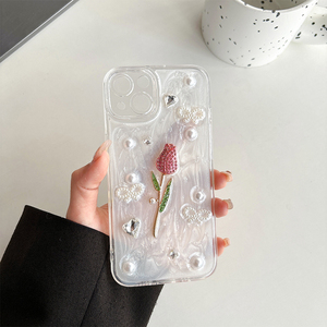 Custodia per <span class=keywords><strong>iPhone</strong></span> 16 in Resina Epossidica con Glitter, Perle e Strass, Stile Coreano per Donne, Compatibile con <span class=keywords><strong>iPhone</strong></span> 14, 15 Pro Max, 13, 12, 17 - Product Image 4