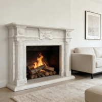 Cheminée en marbre naturel personnalisable, sculptée à la main, style européen, en pierre, pour la décoration d'hôtel et de villa