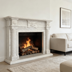 Cornice per Caminetto in Marmo Naturale Personalizzabile, Intagliata a Mano in Stile Europeo, Rivestimento in Pietra per Decorazione di Hotel e Ville - Product Image 4