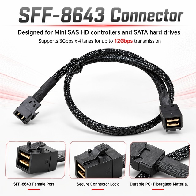36-Pin SFF-8643 Server Data Cable 100-Ohm Impedance Double Shielded Aluminum Foil RAID Controller Hard Drive Array Wire
