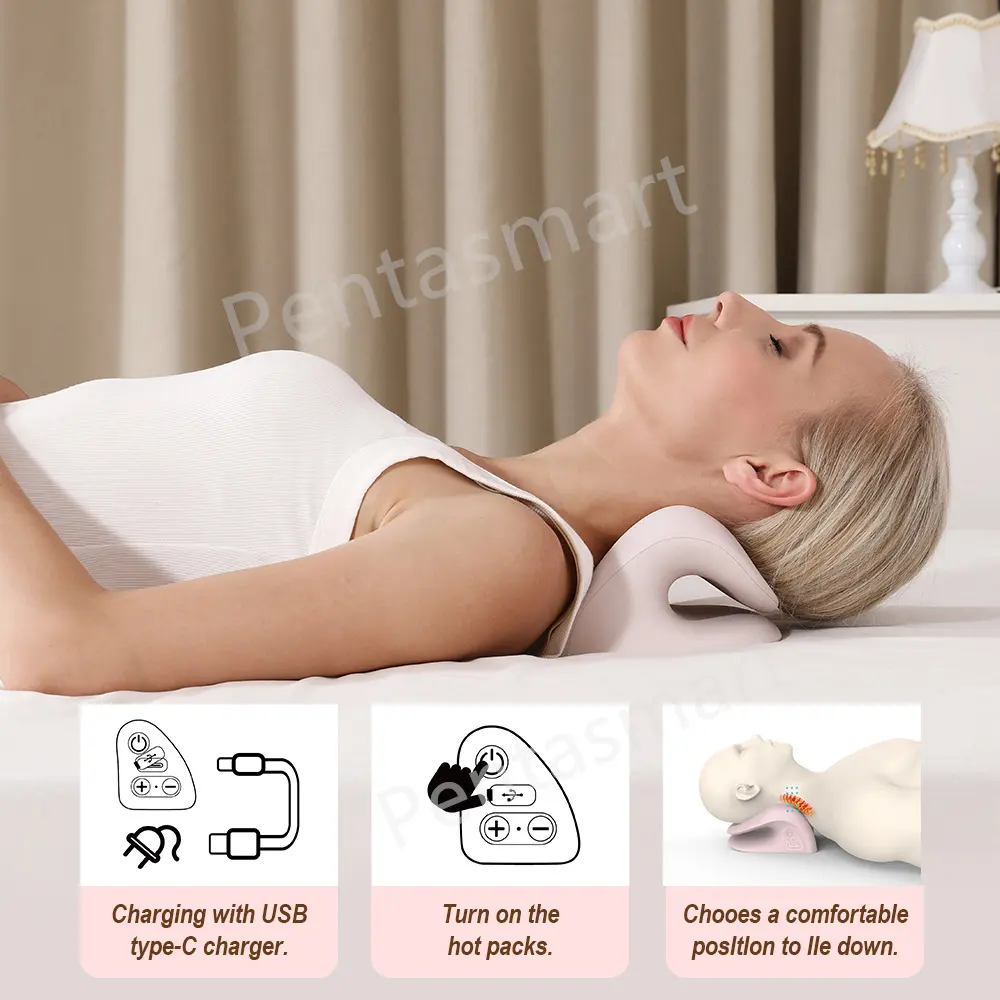 Custom Electric EMS Pulse Neck Pillow Pain Relief Cervical Traction Device Neck Stretcher With Heat