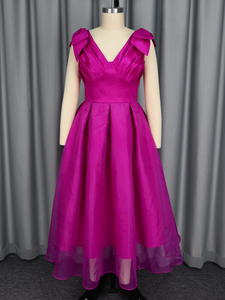 AM050411 AOMEI Robe d'été élégante et lumineuse, col en V, sans manches, avec nœud, coupe trapèze, pour femmes, robes de <span class=keywords><strong>cocktail</strong></span> - Product Image 5