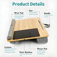 Support portable pour ordinateur portable en bambou avec fente pour tablette et fente pour téléphone, coussin, tapis de souris