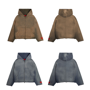 KingSen Unisex Heavyweight 100% Cotton Zip Up Hoodie Vintage <b>Washed</b> Oversized Loose Sweatshirt Distressed Style Streetwear - Product Image 5