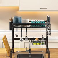 Égouttoir à vaisselle moderne à double niveau en acier au carbone, support de rangement pour séchage de vaisselle au-dessus de l'évier, porte-bols de cuisine