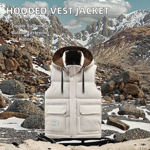 Unisex Casual Winter Cotton-Polyester Hooded <b>Vest</b> Jacket Button Closure Zipper Mandarin Anti-Pilling Outerwear Custom Logo - Product Image 2