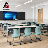Chaises d'école en métal ergonomiques et écologiques à 3 places et ensemble de bureaux pour étudiants pour le lycée et l'université