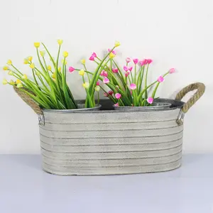 oval basket with two round buckets inside set of three metal flower pots galvanized planter