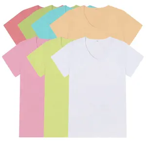 Özel pamuk hissediyorum düz Pastel renk Tee gömlek süblimasyon V boyun Polyester T Shirt