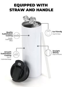 Wholesale 15oz 20oz Stainless Steel Cups White Sublimation <b>Blank</b> Straight Skinny Tumbler With Lids - Product Image 2