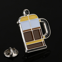 Broche personnalisée OEM en émail, motif cafetière minimaliste, en métal plaqué argent, badge de revers pour les amateurs de café, décoration de sac à dos