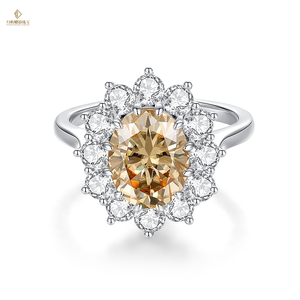 Luxury Moissanite Jewelry <strong>925</strong> <strong>Silver</strong> champagne Moissanite Oval <strong>Ring</strong> 3ct Flower Moissanite Jewelry Pass Diamond Tester - Product Image 4