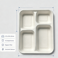 Boîtes à lunch jetables à 4 compartiments, compatibles micro-ondes, résistantes à l'huile, imperméables, compostables, biodégradables, pour la préparation des repas