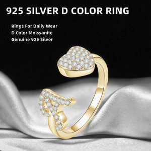 Bague de fiançailles en or jaune plaqué avec diamant taille brillant ouvert et moissanite en forme de cœur, bijou pour tous les jours - Product Image 5