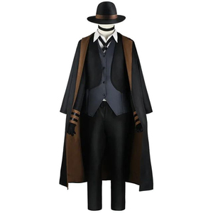 Kostum Cosplay Chuuya Nakahara termasuk topi seragam mantel celana panjang ukuran besar pakaian pesta Halloween untuk Comic Con
