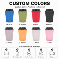 Vente en gros transfrontalière de gobelets à café en PP personnalisés de 12 oz avec logo, gobelet à café réutilisable en paille de blé, gobelet à café de voyage en plastique pour un usage quotidien au bureau