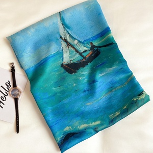 Printemps nouvelle <span class=keywords><strong>peinture</strong></span> à l'huile conception grand carré hijab écharpe femme <span class=keywords><strong>littérature</strong></span> et art rétro écharpe à <span class=keywords><strong>la</strong></span> main vintage châle foulard en soie - Product Image 4