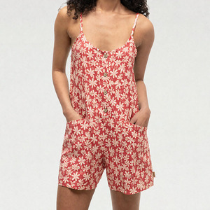 Minimum order quantity design summer-style beach print camisole <b>Romper</b> custom breathable Linen Cotton <b>Romper</b> - Product Image 1