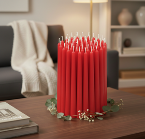 Bougies coniques classiques rouge royal - Fabriquées à la main, sans fumée, non parfumées, en gros, pour mariages et Noël, fourniture et distribution - Product Image 1